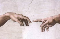 Michelangelo: Die Erschaffung Adams (Detail). Sixtinische Kapelle. http://commons.wikimedia.org/wiki/Image:Hands_of_God_and_Adam.jpg